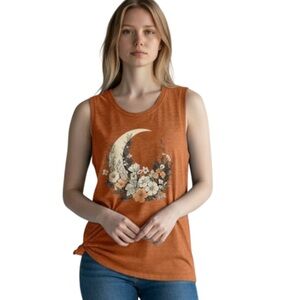 Orange Boutique Graphic Tank Top – Floral Moon Small New With Tags